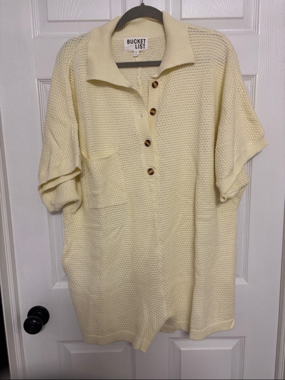 BUCKETLIST Light Cream Knit Polo with Patch Pocket